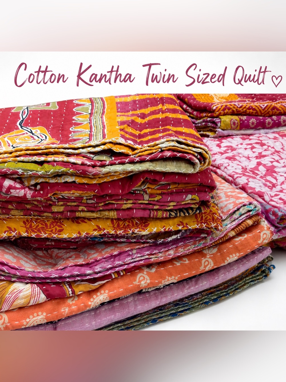 Cotton Kantha Twin Sized Quilt